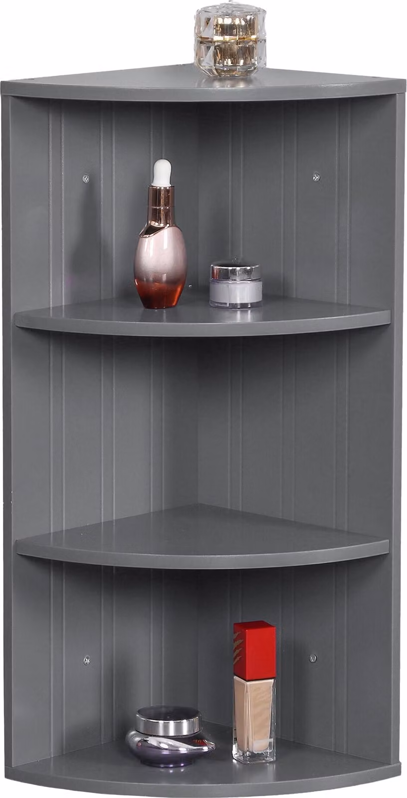 Scaffale angolare Relaxdays, 3 ripiani, scaffale da bagno, da appendere o da appoggiare, salvaspazio, L x P x A: 62x35x25 cm, scaffale da cucina, MDF, grigio