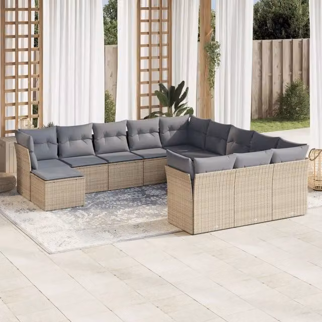 Set di Divani da Giardino VIDAXL in Polyrattan con Cuscini Beige, 12 Pezzi – 1