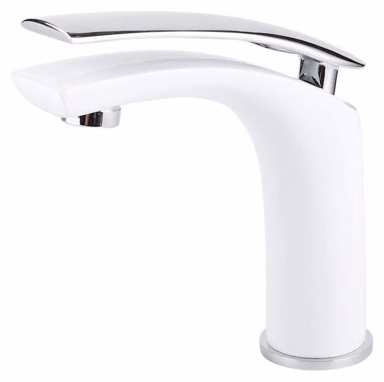 Miscelatore monocomando per lavabo, finitura bianca, design in Vetroceramica, per acqua calda e fredda