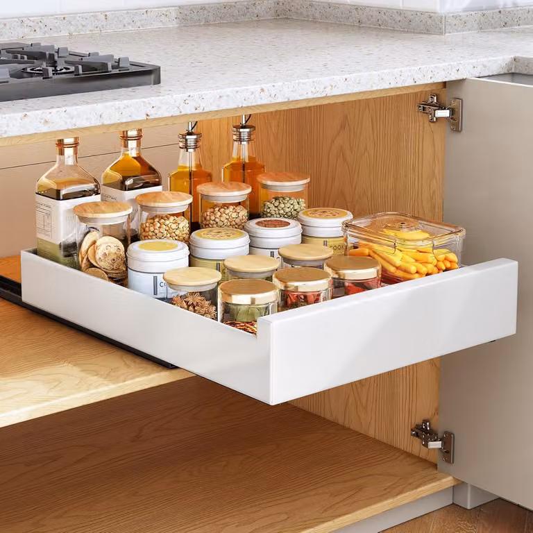 Cassetto estraibile per mobili da cucina, dimensioni 40x43x9 cm, colore bianco, realizzato Acciaio al carbonio