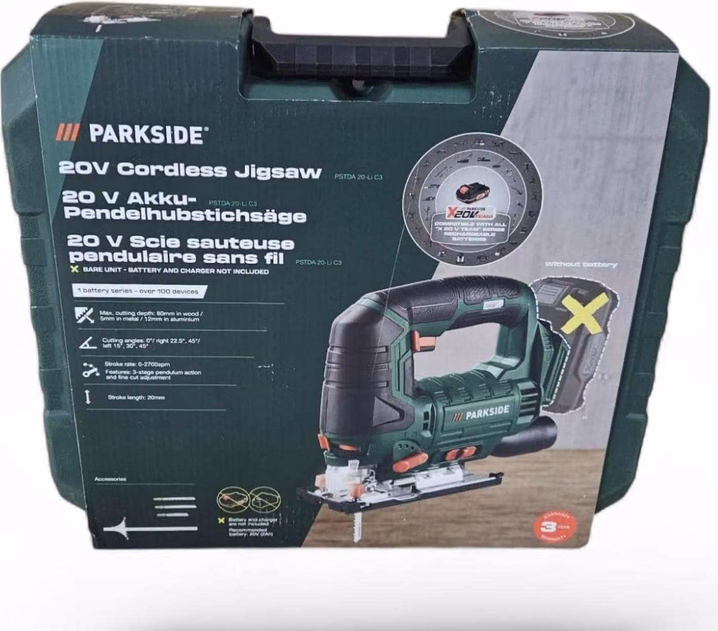 Sega a gattuccio a batteria PARKSIDE PSTDA 20-Li (SENZA batteria e SENZA caricabatterie X20V)