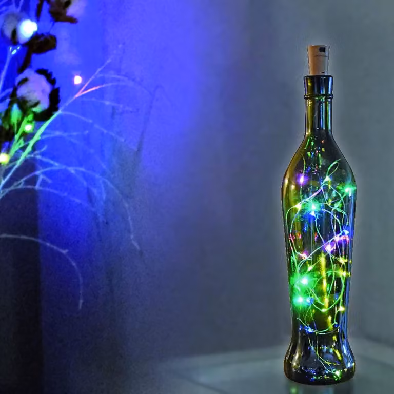 Catena luminosa a LED, 2 metri, 20 LED colorati, vetro, alimentazione a batteria