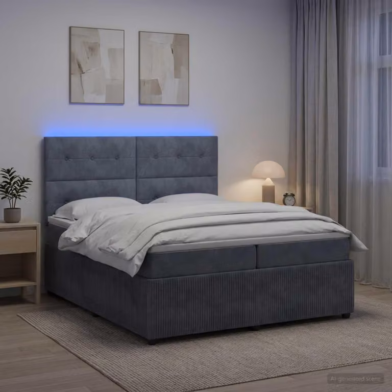 Maison Exclusive - Letto boxspring a LED con materasso, grigio scuro, 200 x 200 cm, velluto