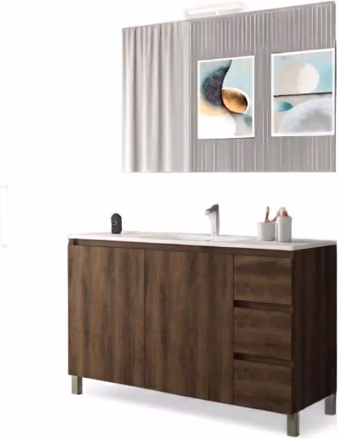 Mobile da Bagno Bali Light GIORDANOSHOP con Lavabo e Specchio con Illuminazione LED Marrone L: 100 cm