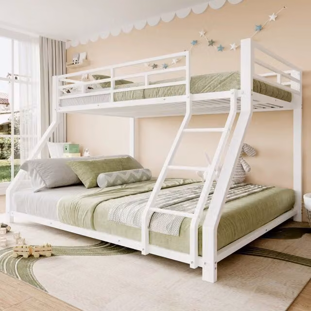 Letto a castello 90 x 200 cm e 140 x 200 cm, spondine, gradini, certificato EN 747, senza materasso, metallo - Bianco