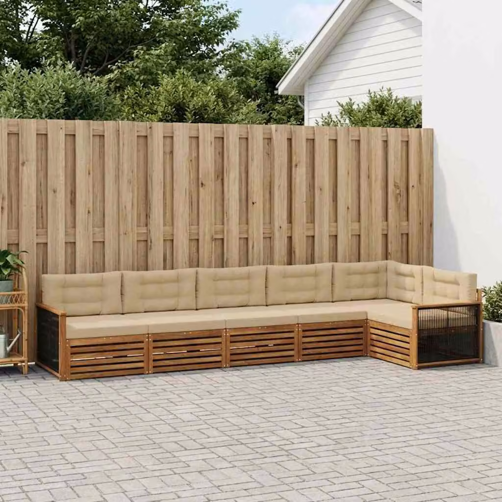 Set di divani da esterno vidaXL 6 pz in legno di acacia con cuscini Beige e Sand