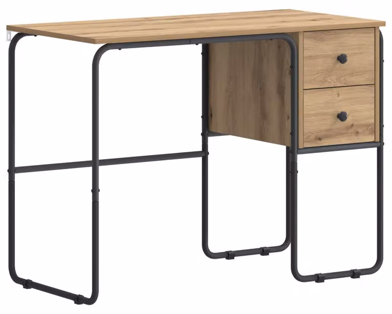 Scrivania con spazio contenitivo in legno effetto rovere artigianale, dimensioni 100 x 50 x 75 cm