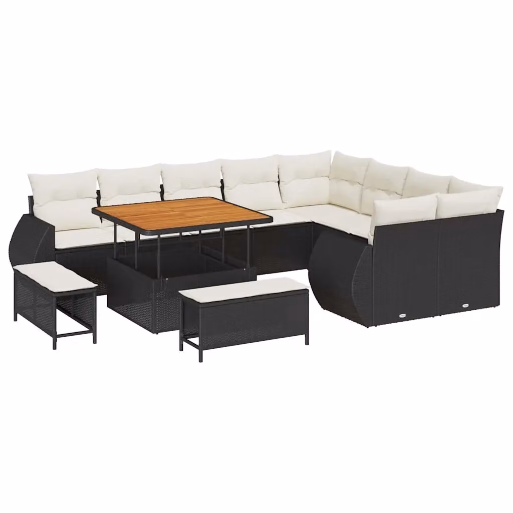 Set Divano da Giardino Moderno vidaXL 12 Pezzi Nero con Cuscini e Tavolino in Polyrattan e Acciaio – 2