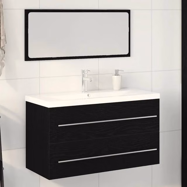 Armadio per Lavabo da Bagno-Armadietto da bagno-Mobiletto da bagno con cassetto 3 pcs Rovere Nero