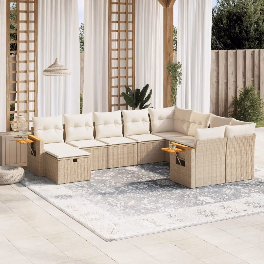 Maison Exclusive - Set Divano da Giardino 10 pz con Cuscini Beige in Polyrattan