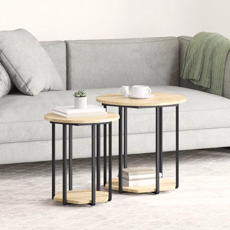 Set di 2 tavolini vidaXL in stile industriale, colore marrone, L/P/H: 50 x 50 x 50,5 cm