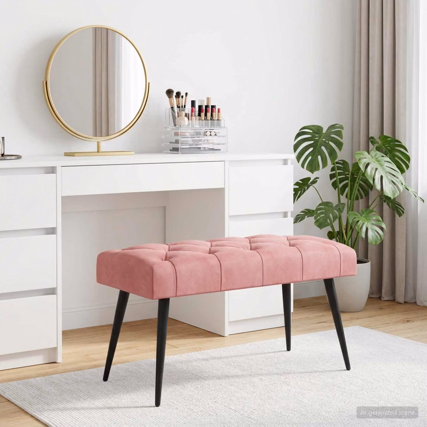 Panchina vidaXL in velluto rosa con bottoni imbottiti, L 80 x P 40 x H 46 cm