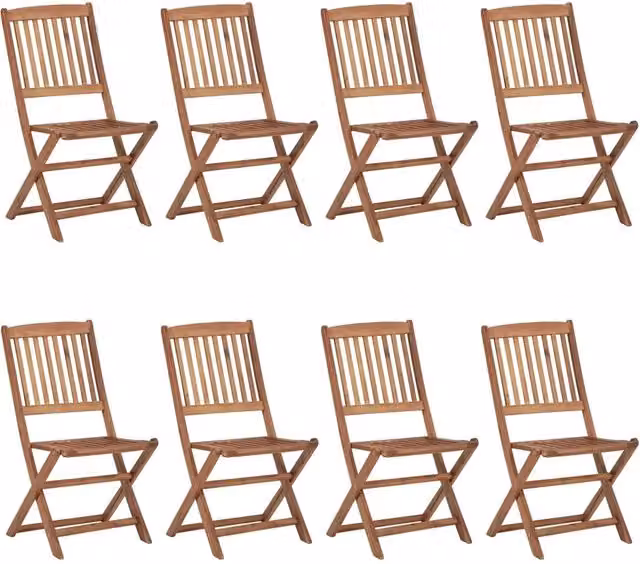 Set di 8 sedie pieghevoli vidaXL in legno di acacia oliato con cuscini blu e marrone per giardino e terrazza