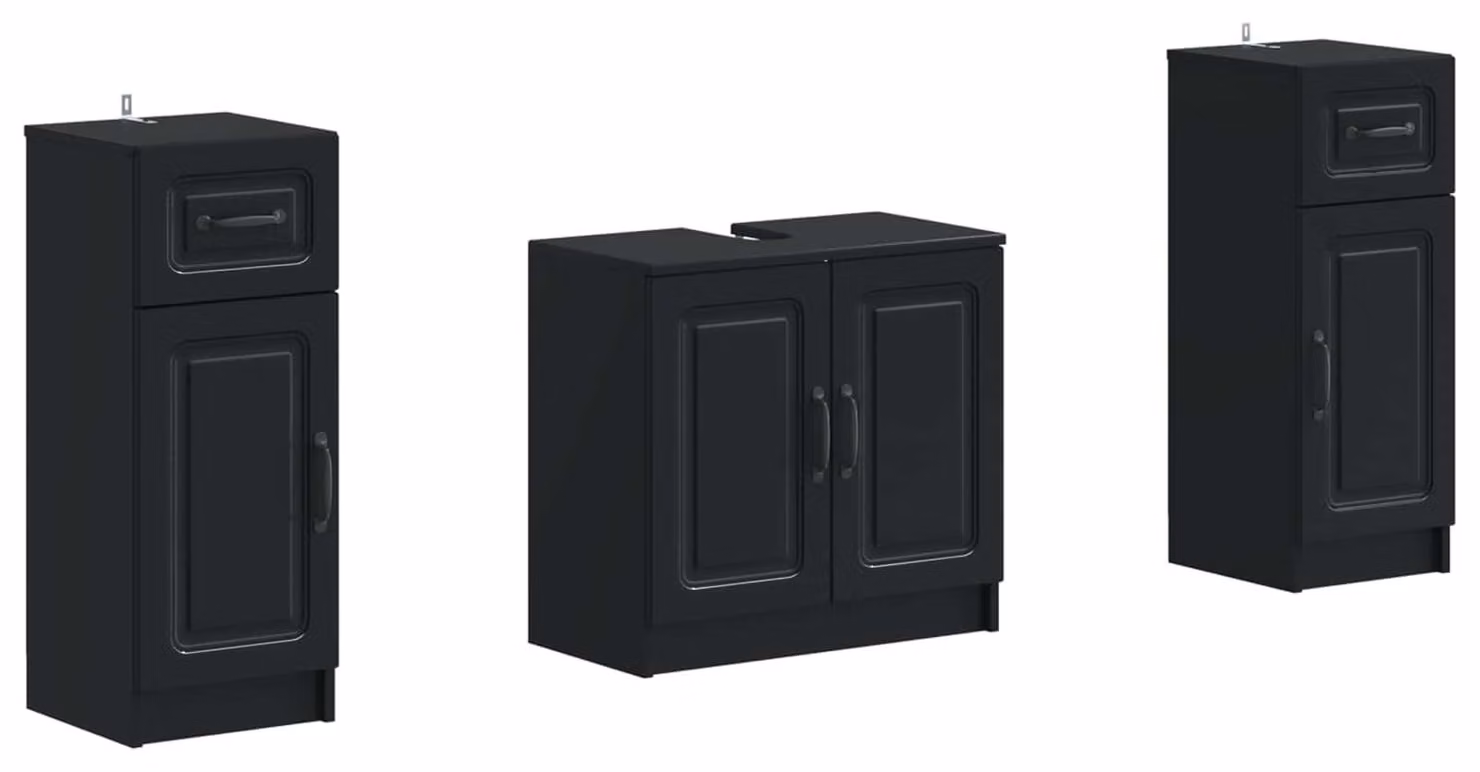Set di due mobili da bagno UTRECHT, colore nero, realizzati in materiale composito di legno