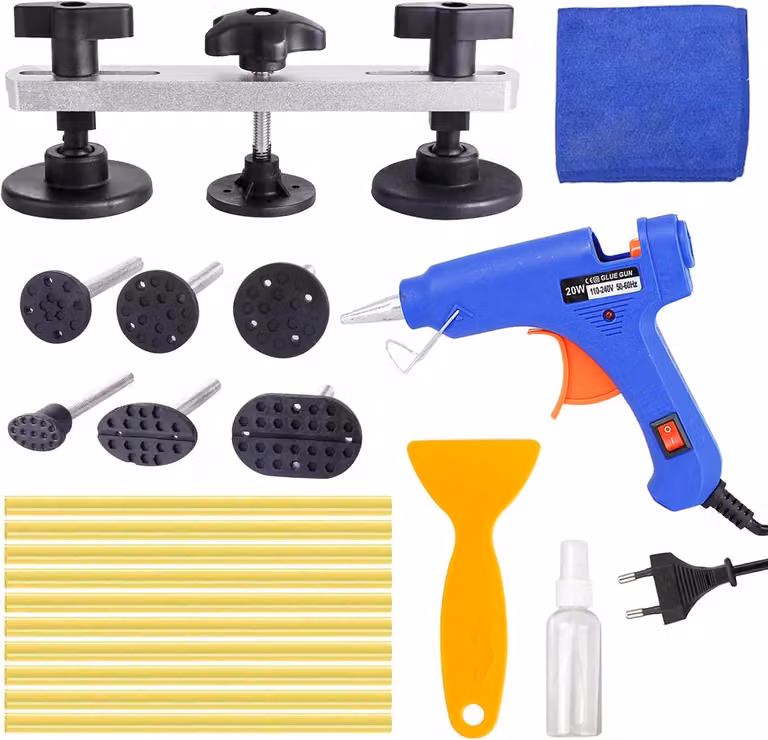 Kit di riparazione per rivestimenti auto, composto da 7 guarnizioni, inclusa una pistola termica, per lavori di carrozzeria