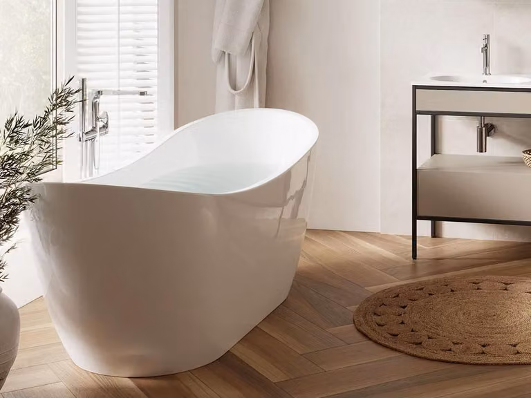 Vasca da bagno freestanding Zen Double 182 in acrilico bianco: bianco opaco