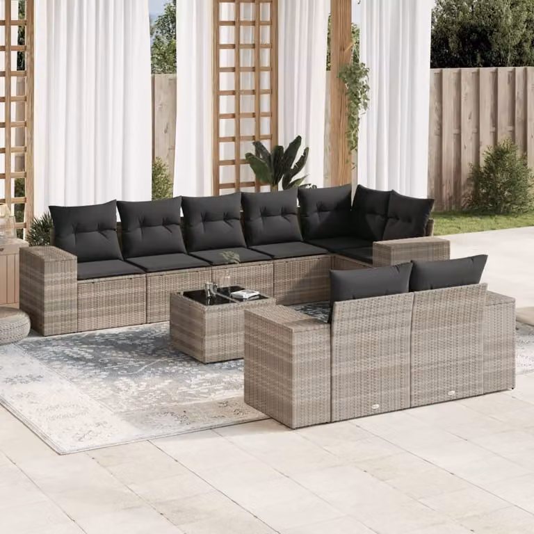 Maison Exclusive - Set Divano da Giardino 9pz con Cuscini Grigio Chiaro Polyrattan