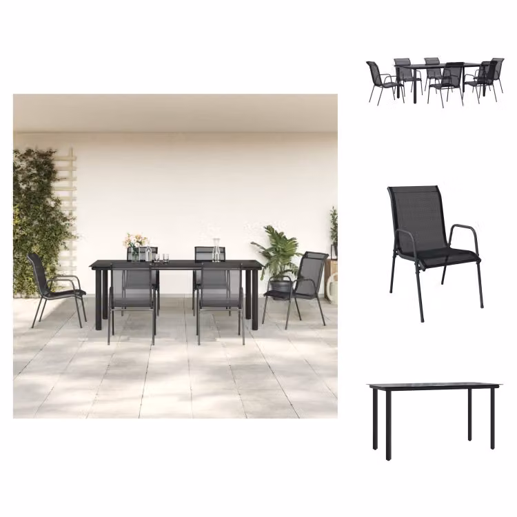 vidaXL Set da pranzo da giardino 7 pezzi in acciaio nero e textilene - Set di mobili da giardino