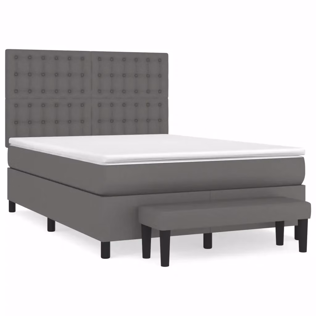 Letto con Giroletto a Molle e Materasso Ibrido vidaXL in Similpelle Grigio e Bianco L/P: 140 x 200 cm – 2