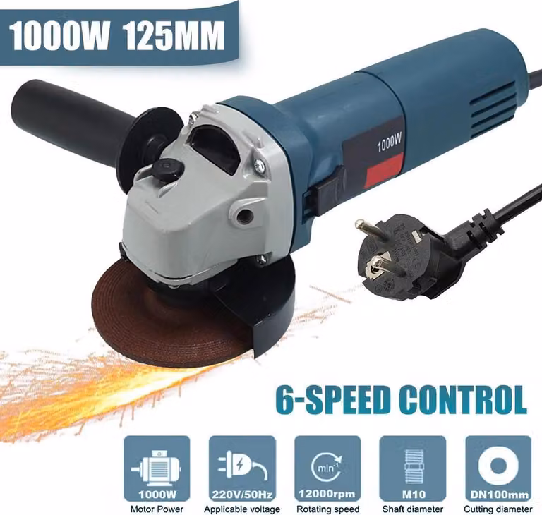 Smerigliatrice angolare - Disco da 125 mm - 12.000 giri/min - 6 velocità - Alimentazione a rete - Per tagliare, levigare e lucidare il metallo