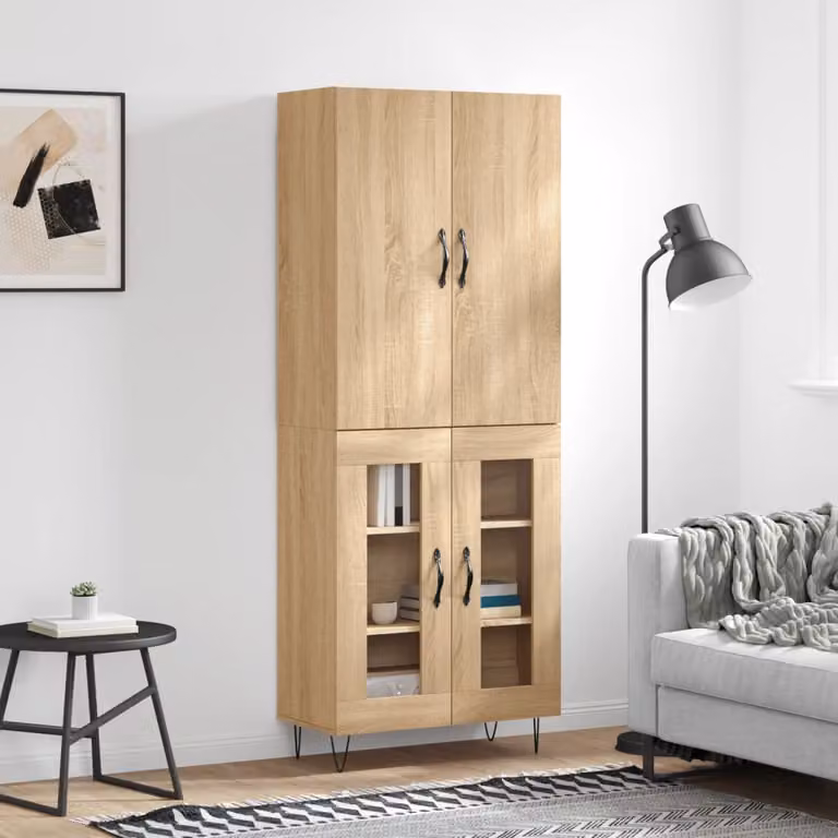 Credenza vidaXL in Rovere Sonoma e Legno Multistrato, Colore Marrone, L: 69,5 cm, P: 34 cm, H: 180 cm