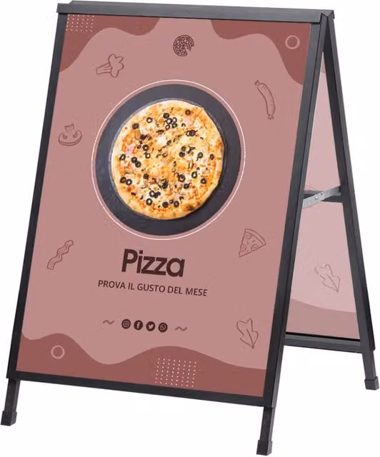 Espositore Pubblicitario Bifacciale a Cavalletto Pieghevole GIORDANOSHOP in Metallo Nero L: 90,5 cm, H: 126 cm