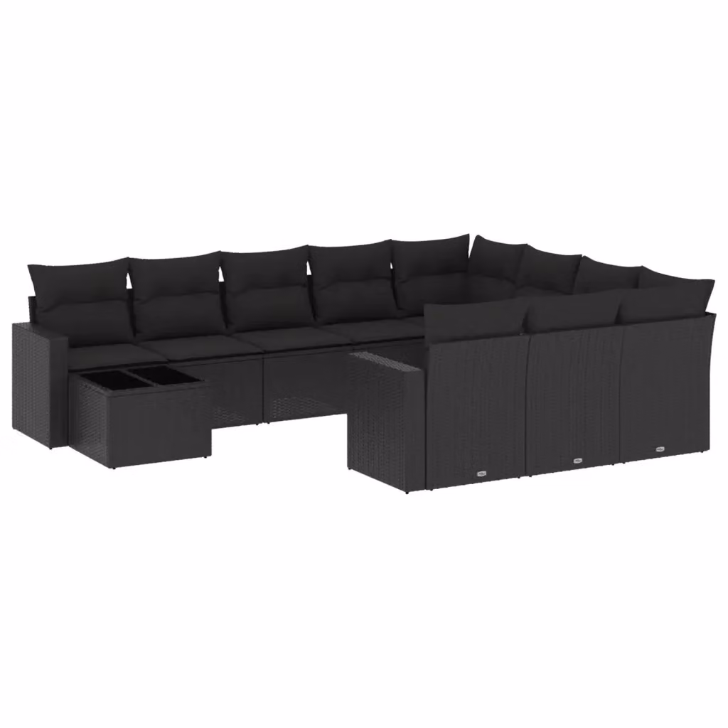 vidaXL Set Divani da Giardino a L 11 pz con Cuscini e Tavolino Nero – 2