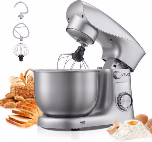 Impastatrice Planetaria Vevor da 1500 W con Ciotola in Acciaio Inossidabile da 4,2 L, Colore Argento, 10 Velocità e Funzione Pulse