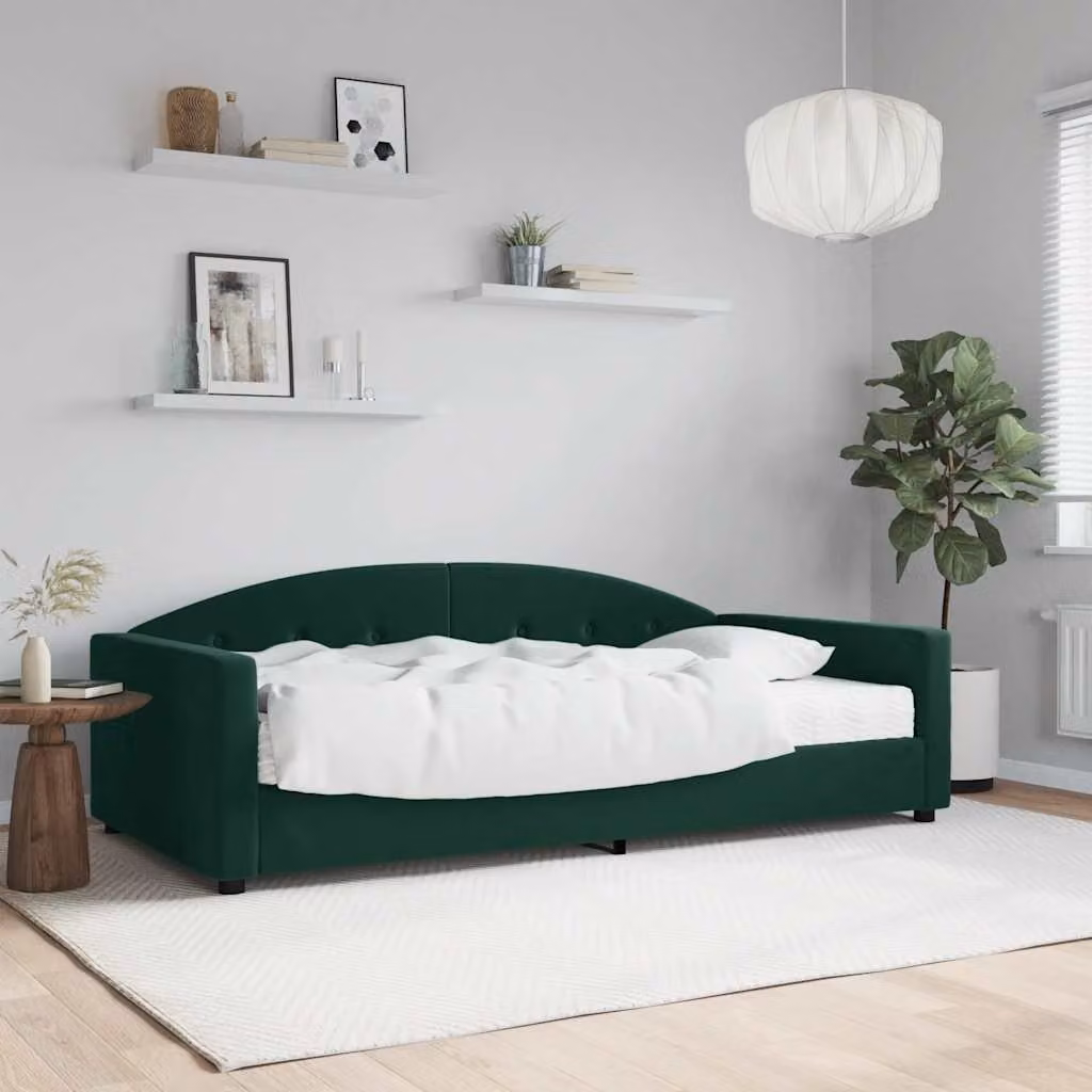 vidaXL Divano Letto in Velluto Verde con Materasso, L/P/H: 222 x 100 x 75 cm