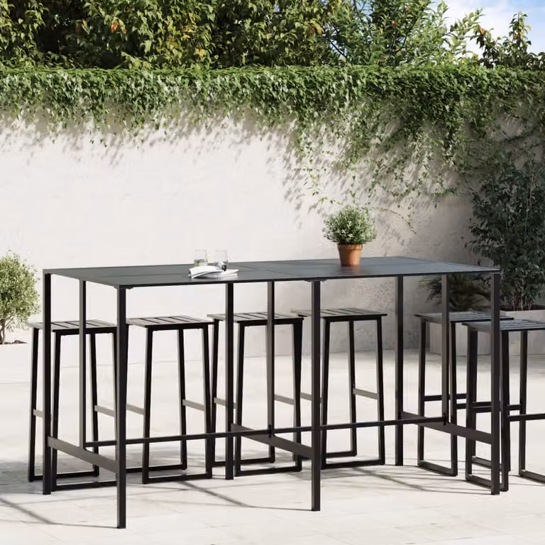 vidaXL Tavolo da Bar Moderno in Acciaio Verniciato a Polvere Nero L: 200 cm, P: 100 cm, H: 110 cm