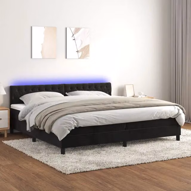 Letto Ibrido vidaXL in Velluto Nero con Illuminazione LED e Porta USB, L/P: 200 x 200 cm