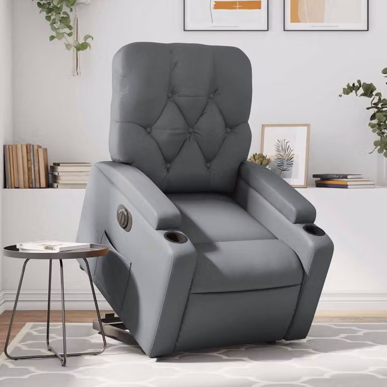 vidaXL Poltrona Alzapersona Reclinabile Grigia in Similpelle con Assistenza Elettrica