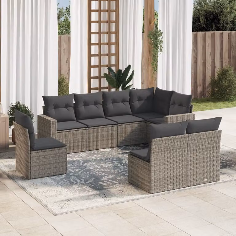 Maison Exclusive - Set Divano da Giardino 8 pz con Cuscini Grigio in Polyrattan