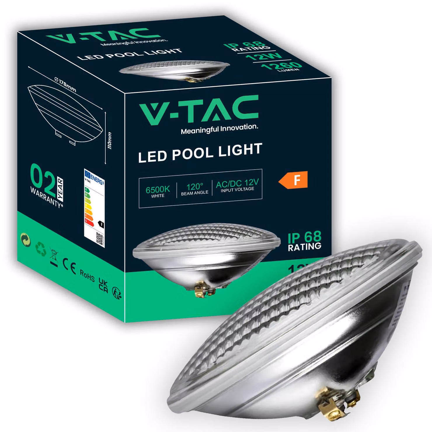 Illuminazione LED per piscine V-TAC, modello subacqueo da 12W – PAR56 – Lampada in vetro resistente agli urti, ideale per l'illuminazione di piscine e fontane – 1260 lumen – Luce subacquea – A risparmio energetico – Grado di protezione IP68 – Luce bianca