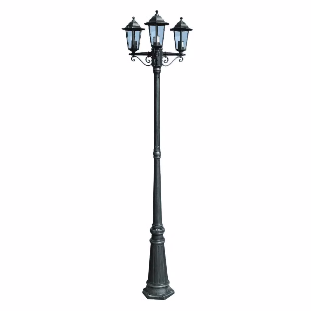 Lampione da giardino vidaXL a 3 bracci in alluminio e vetro, colore verde scuro e nero, Altezza: 215 cm – 2
