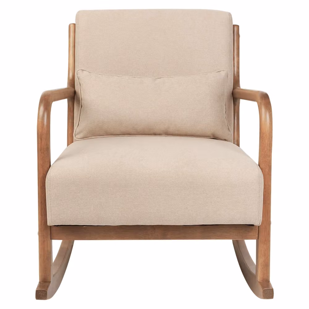Sedia a dondolo BELIANI in tessuto beige con gambe in legno e braccioli per soggiorno e camera da letto – 2