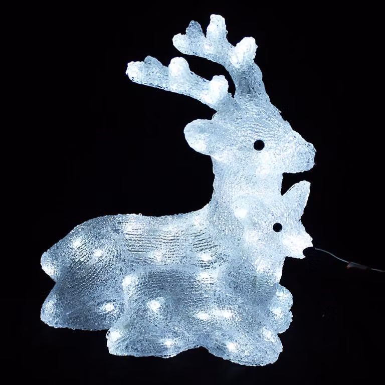 Cervo in acrilico con cerbiatto 60 LED bianco freddo per illuminazione esterna