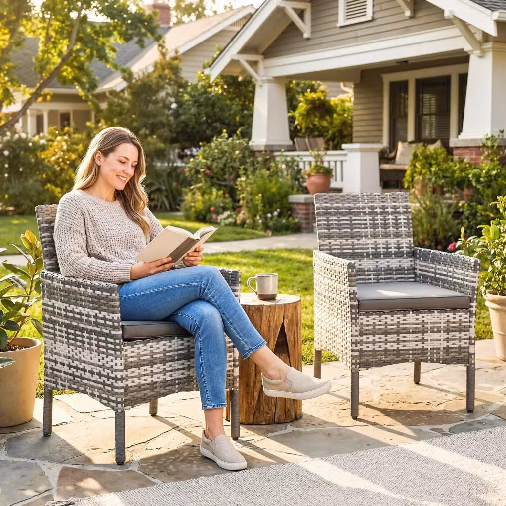 Set di 2 Sedie da Giardino Moderne Giordanoshop in Polyrattan Grigio con Cuscini e Braccioli – 2