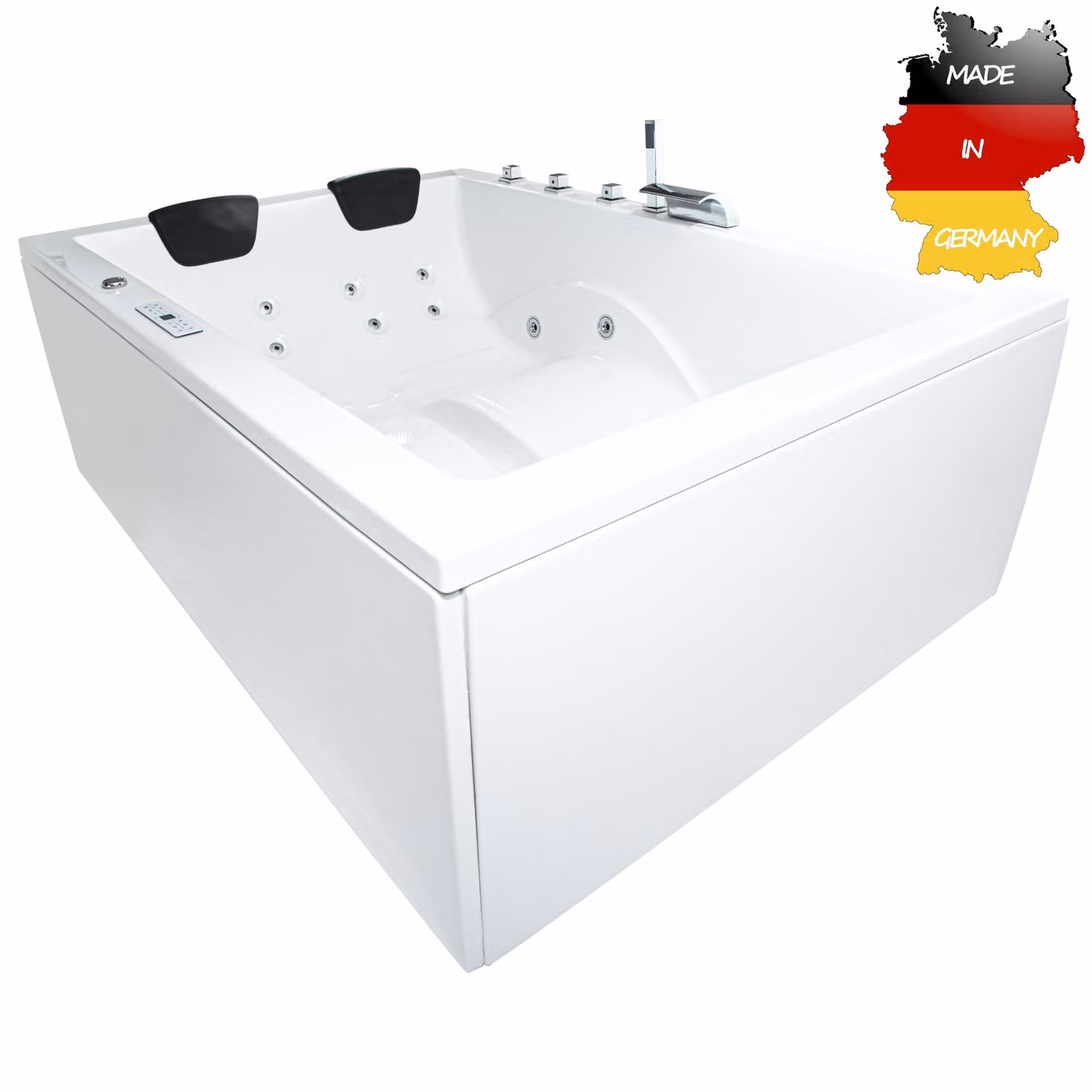 Vasca idromassaggio interna Basera CLASSIC XXL Wave 190 x 140 cm per 2 persone con 24 getti massaggianti, cascata, ambiente LED, touch panel, Bluetooth e radio
