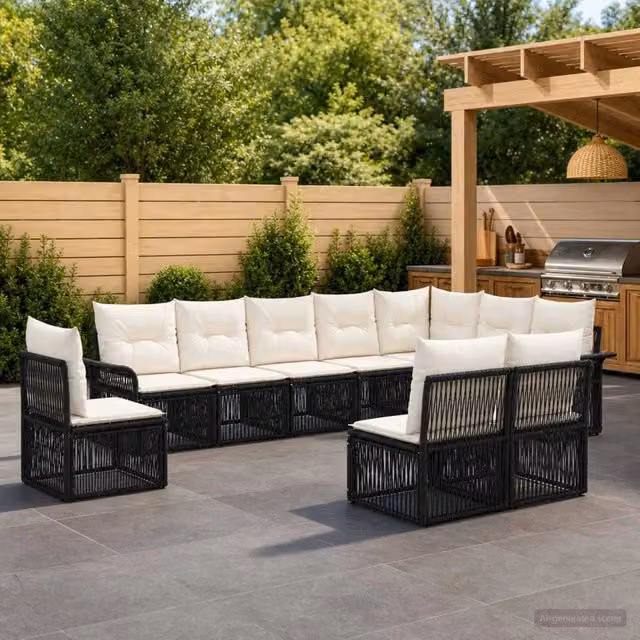 Set Divano da Giardino 10 pz Nero polyrattan 3434857