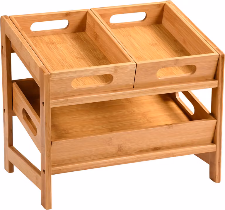KESPER - Scaffale da cucina/scaffale portaoggetti in bambù, modello 5885113, con 1 cesto grande e 2 piccoli, dimensioni: 26 x 34,5 x 39,5 cm