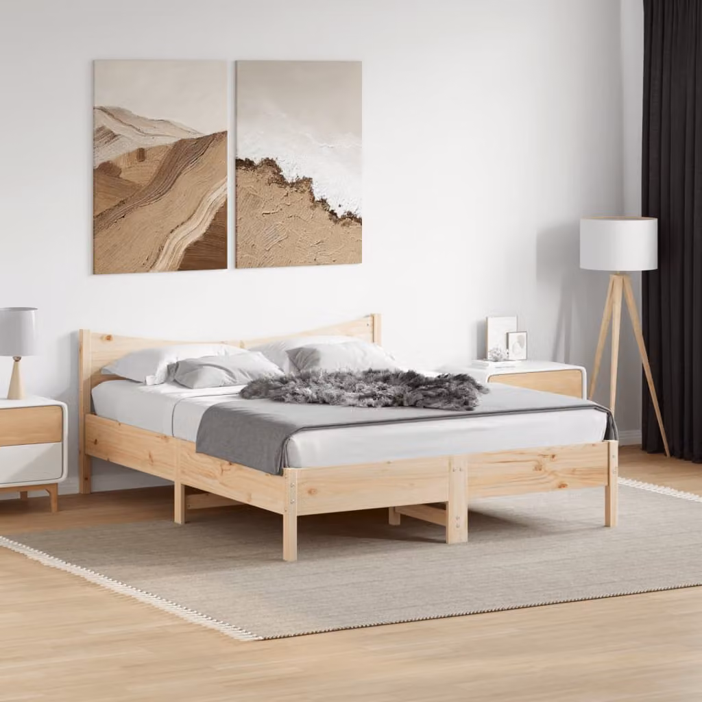 vidaXL Giroletto in legno massello di pino marrone con doghe fisse L/P/H: 200 x 160 x 74 cm – 1