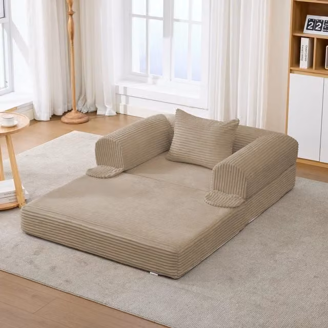 Fauteuil convertible letto singolo in tessuto corduroy con cuscino e funzione letto marrone