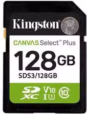 Scheda di memoria SD Kingston Canvas Select Plus SDS3 da 128GB, colore nero