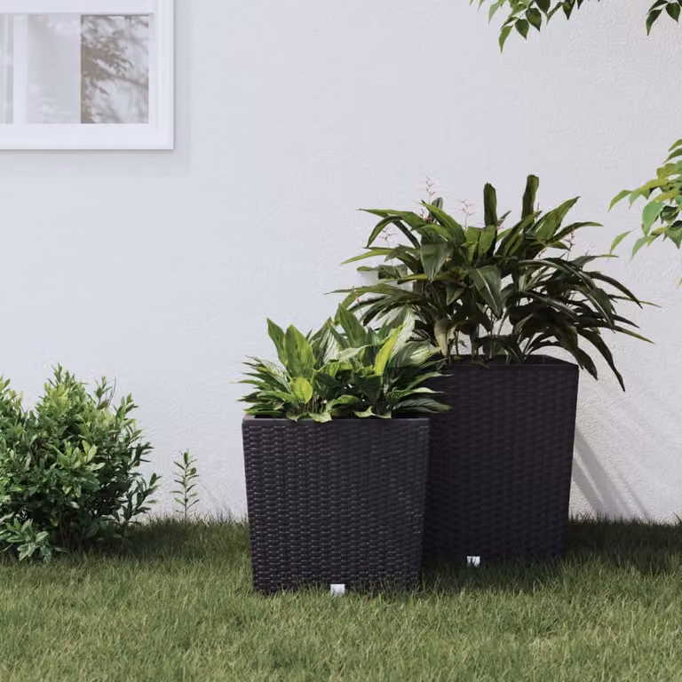 Fioriera con interno rimovibile vidaXL colore antracite in plastica effetto rattan con capacità 32 L