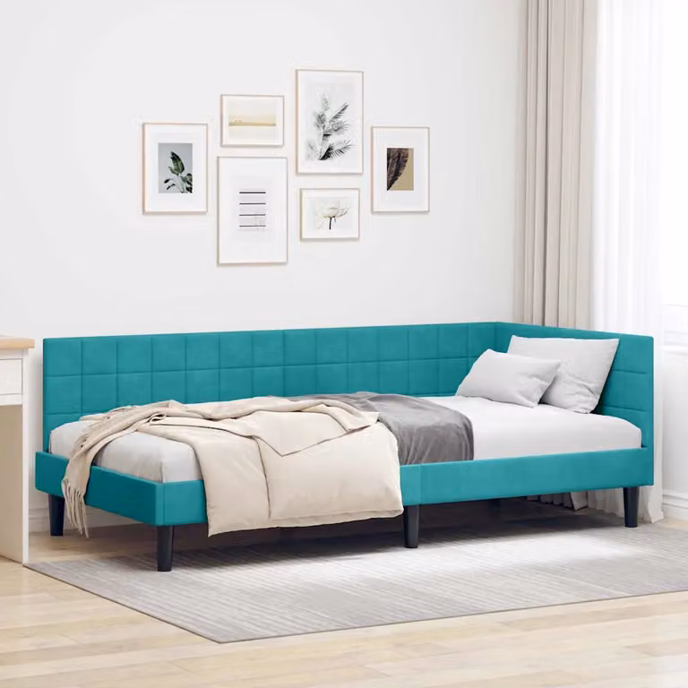 vidaXL Cornice del letto ad angolo in velluto turchese, L/P/H: 200 x 100 x 72 cm