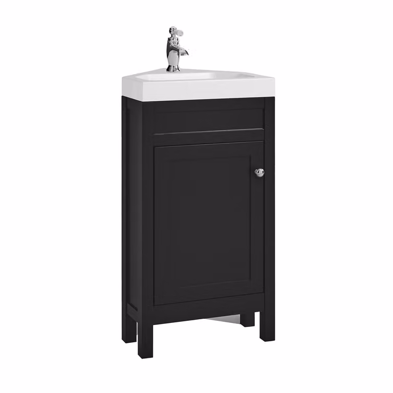 Mobile Bagno Angolare Grigio Nero da 450mm con Lavabo e Maniglia Classica Rotonda Cromata - Warwick