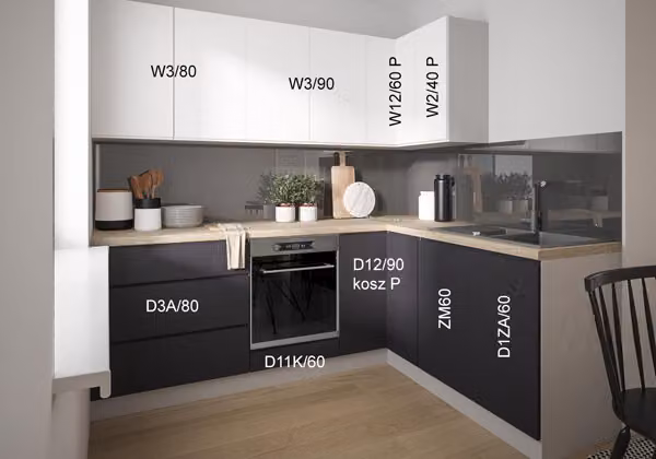 Mobile cucina a L FLORENCE 230x210cm segnale frontale grigio bianco ardesia opaco HETTICH guida a estrazione totale