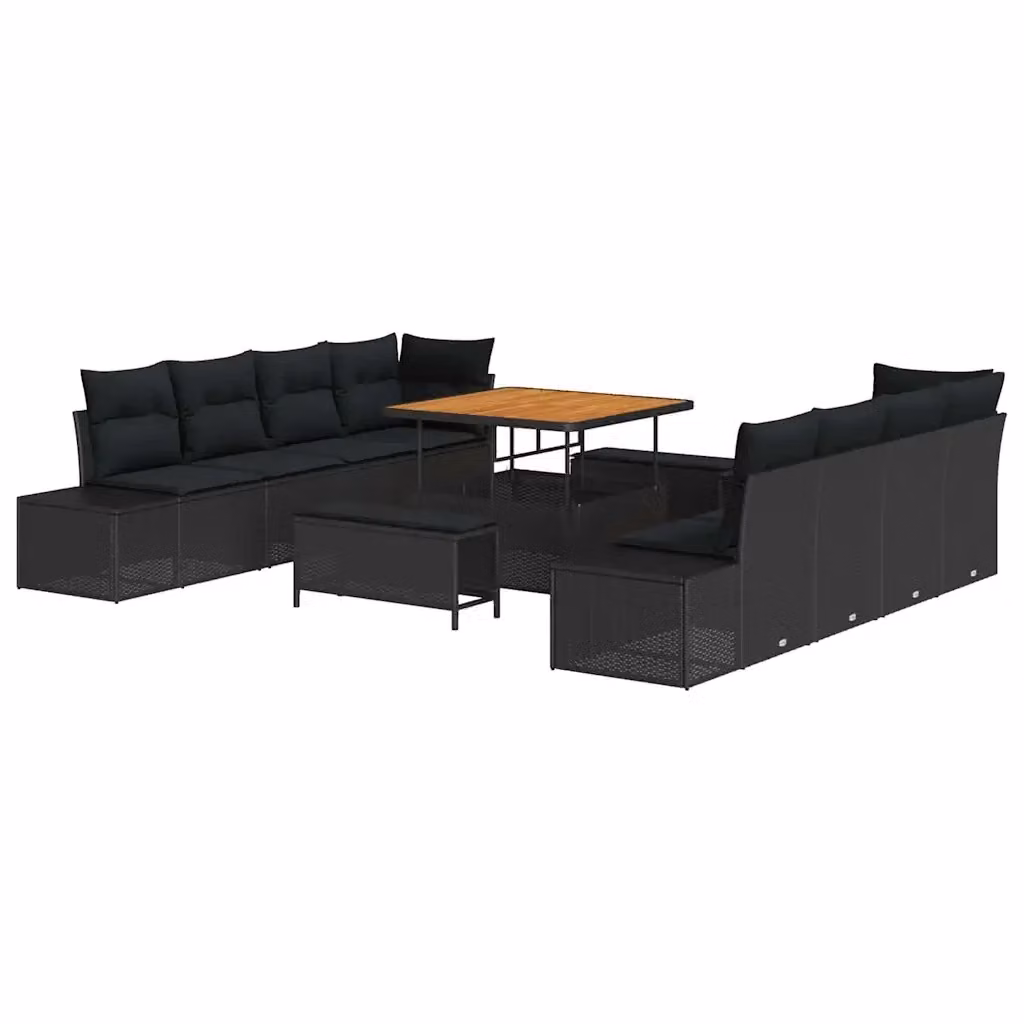 Set Divano da Giardino vidaXL 11 Pezzi a Forma di U con Cuscini Nero in Polyrattan e Acciaio – 2