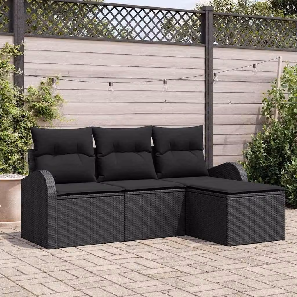 Maison Exclusive - Set di divani con cuscino 4 pcs Nero polyrattan